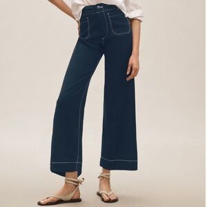 NWT Anthropologie Colette Contrast-Stitch Crop Wide Leg Pants